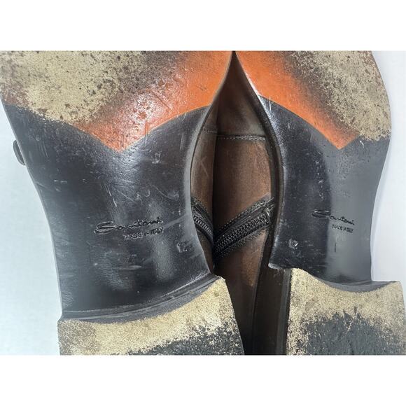 Santoni Monk Strap Boots Brown Leather Designer Dress Loafers Men's Size D 12 - Picture 14 of 16